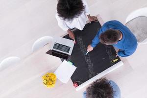 top view of Multiethnic startup business team on meeting photo