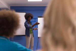 Black woman Speaker Seminar Corporate Business Meeting Concept photo