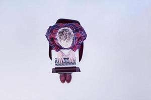 top view of young business woman working on laptop computer photo