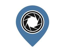 Location pin with camera lens inside vector