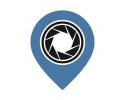 Location pin with camera lens inside vector