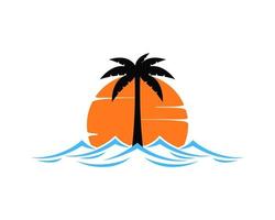 Palm silhouette with sunset and wave vector