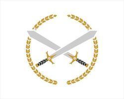 Circle shape with sword inside vector
