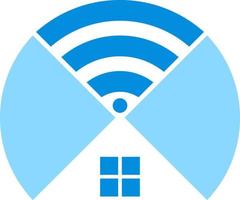 Circle with network symbol and home inside vector