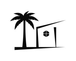 forma de casa con silueta de palmera vector