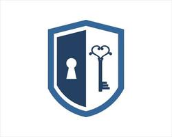 Shield with key and hole key inside vector