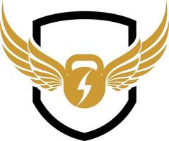 Shield with dumbbell wings inside vector