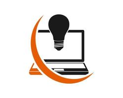 Laptop with bulb shape inside vector