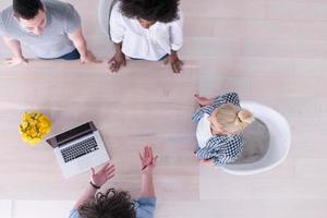 top view of Multiethnic startup business team on meeting photo