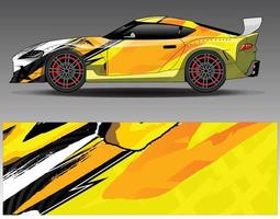 vector de diseño de envoltura de coche. Diseños de kits de fondo de carreras de franjas abstractas gráficas para envolver vehículos carrera de autos rally aventura y librea