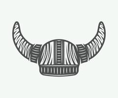 Vintage viking helm in retro style. Monochrome Graphic Art. Vector Illustration.