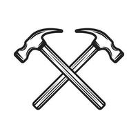 Cruz de martillo mecánico de madera de carpintería vintage. se puede usar como emblema, logotipo, insignia, etiqueta. marca, cartel o impresión. arte gráfico monocromático. vector