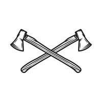 Vintage carpentry woodword mechanic long axes cross. Can be used like emblem, logo, badge, label. mark, poster or print. Monochrome Graphic Art. Vector