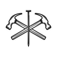 cruz de clavos de martillo mecánico de madera de carpintería vintage. se puede usar como emblema, logotipo, placa, etiqueta. marca, cartel o impresión. arte gráfico monocromático. vector