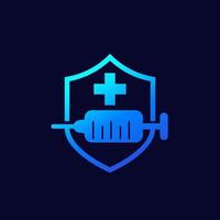 vaccine icon with shield and syringe, vector