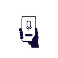 voice assistant app, phone in hand icon vector