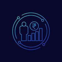 salary increase, growth line icon with rupee vector