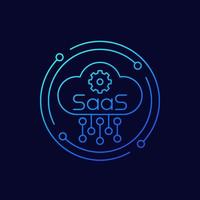 SaaS line icon with cloud and gear, vector