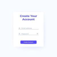 Create account form, ui design, vector interface