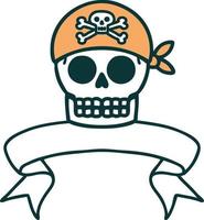 tatuaje tradicional con estandarte de una calavera pirata vector