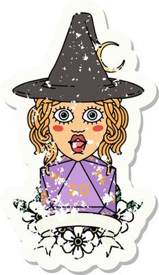 Retro Tattoo Style human witch with natural twenty dice roll