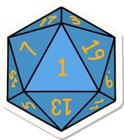 sticker of a natural 1 D20 dice roll vector