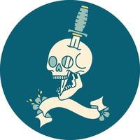 icon with banner of a skull and dagger vector
