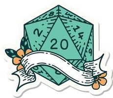 natural twenty D20 dice roll sticker vector