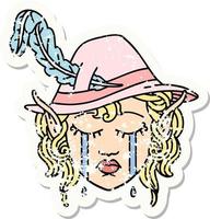 crying elf bard character face grunge sticker vector