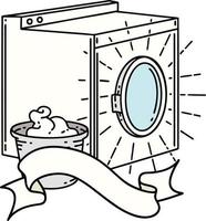 banner with tattoo style washing machine vector