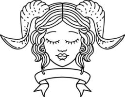 tiefling character face with scroll banner illustration vector