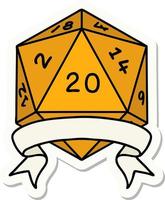 natural 20 critical hit D20 dice roll sticker vector