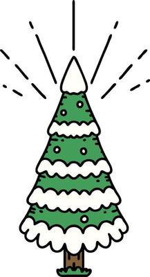 traditional tattoo style snow covered pine tree