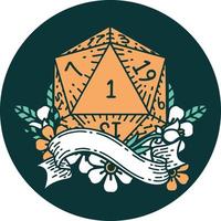 natural one d20 dice roll icon vector