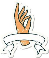 grunge sticker with banner of a hand vector