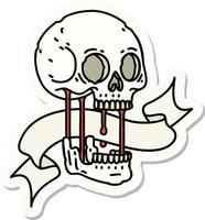 tattoo sticker with banner of a skull vector