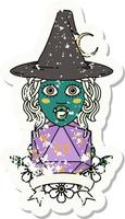 personaje de bruja medio orco con ilustración natural de 20 dados vector