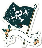 grunge sticker with banner of a pirate flag vector