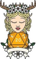 elf druid character with natural 20 dice roll illustration vector