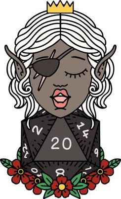 elf rogue character with natural twenty dice roll illustration
