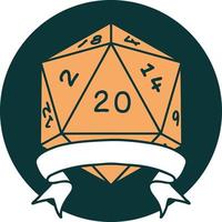 natural 20 critical hit D20 dice roll icon vector