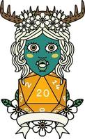 orc druid character with natural twenty dice roll illustration vector