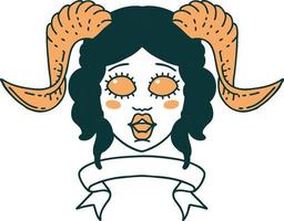 tiefling character face with scroll banner illustration vector