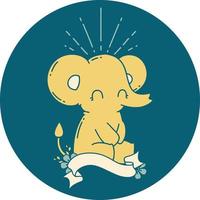 icon of tattoo style cute elephant vector