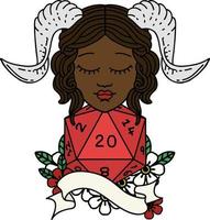 tiefling with natural twenty dice roll illustration vector