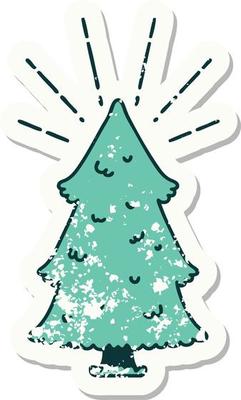 grunge sticker of tattoo style pine tree