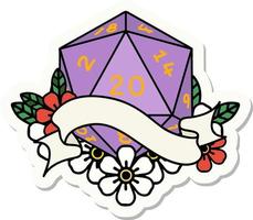 natural twenty D20 dice roll sticker vector