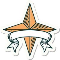 tattoo sticker with banner of a star vector