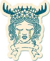 crying human druid with banner illustration vector