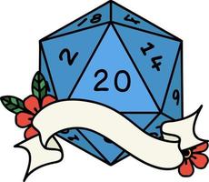 natural twenty D20 dice roll illustration vector